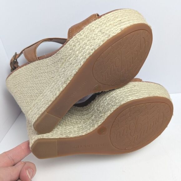 Gianni Bini Tan Leather Wedge Espadrille Sandals Slingback Heels Womens 9 - Picture 8 of 8